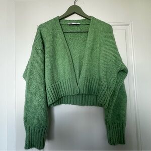 Zara Cropped Open-Front Knit Cardigan - Mint Green